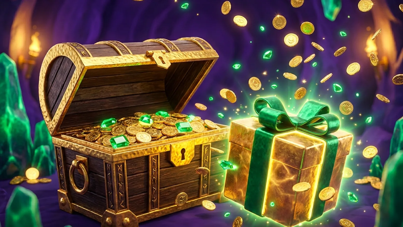 Jackpot Jill welcome bonus: treasure chest spilling A$7,500 in gold coins with the warrior princess mascot Jill